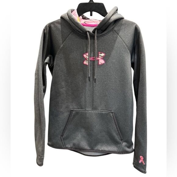 UNDER ARMOUR WOMEN'S CALIBER HOODIE Grey Pink camo size medium - Picture 3 of 14